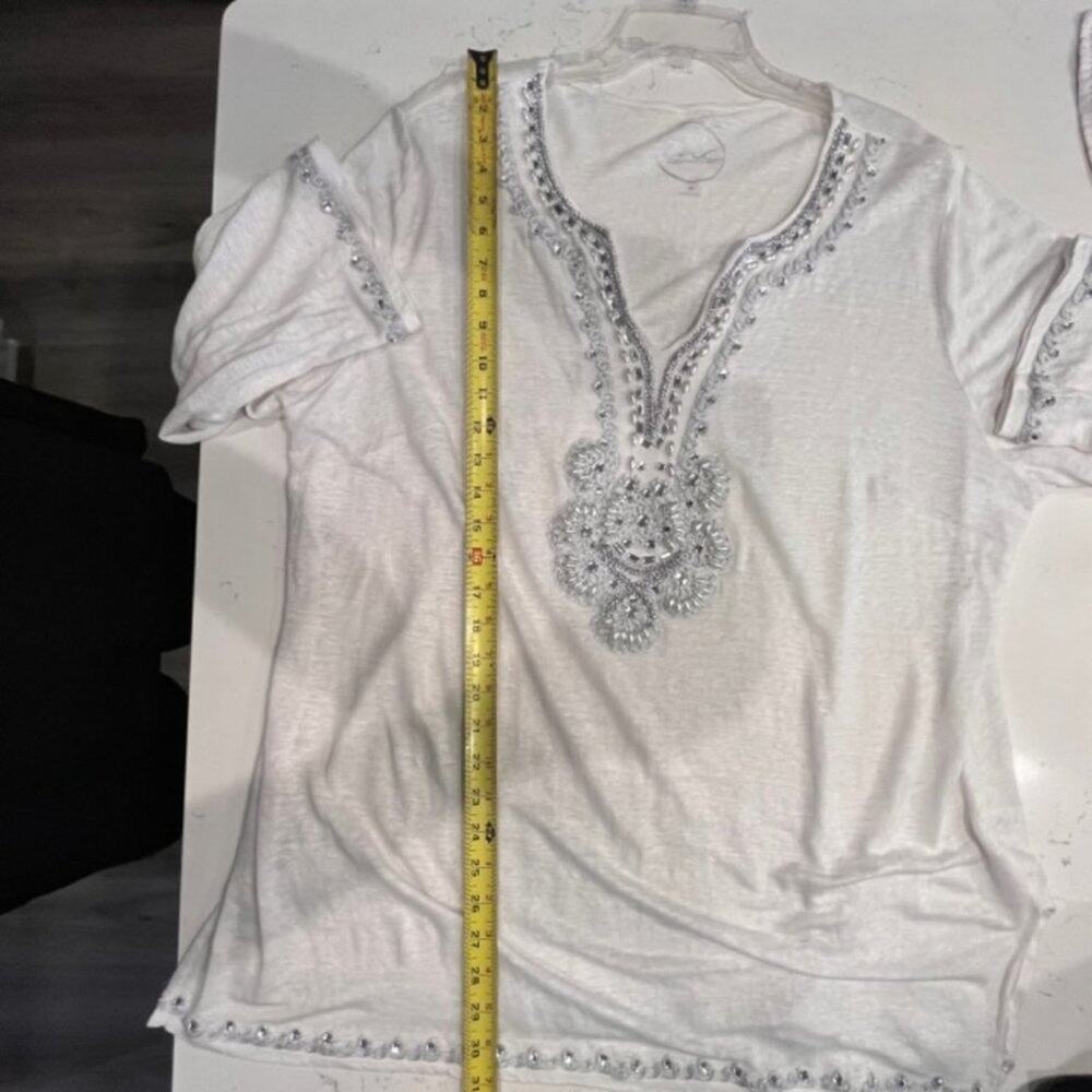 INC International Concepts XXL Linen Embellished Silver Pearl V-Neck Top - Picture 13 of 15